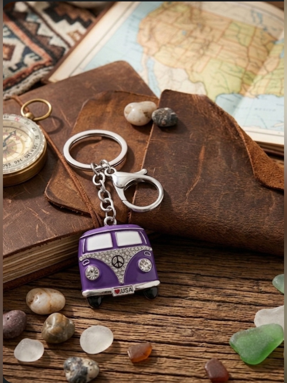 Volkswagen Bus Keychains – Bag Charm - Purple (Brand New) 4” x 1.5”